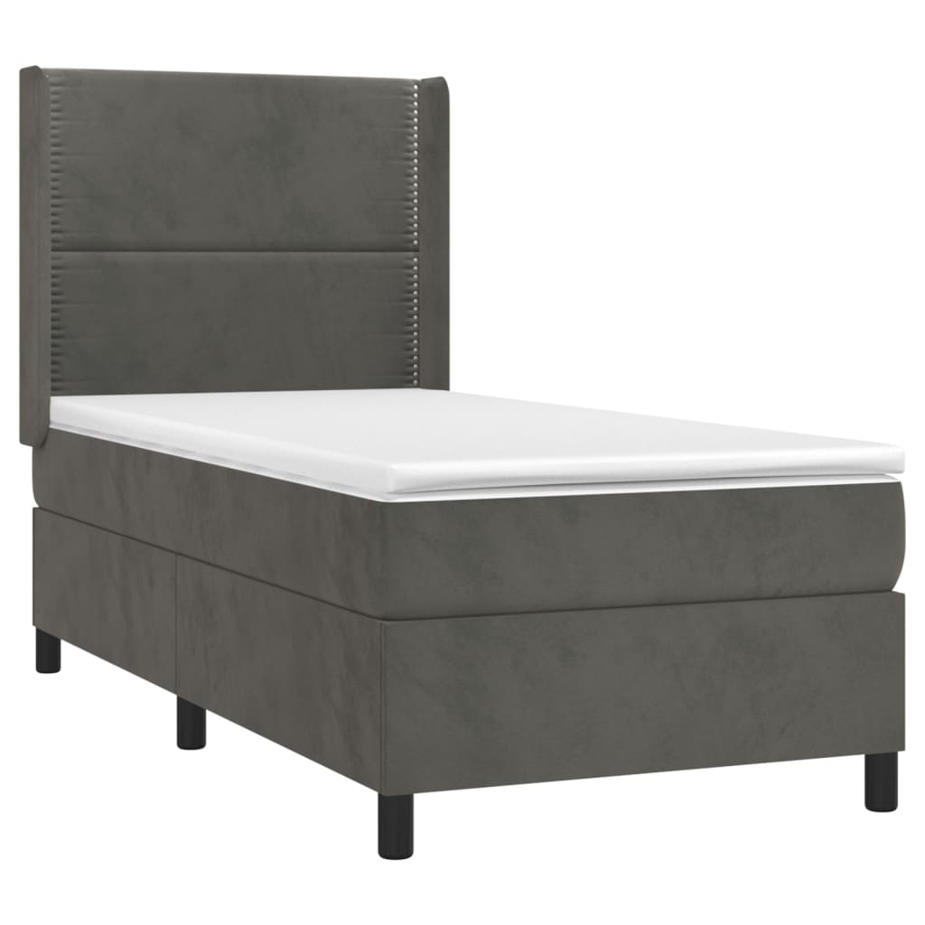 Krevet box spring s madracem LED tamnosivi 80 x 200 cm baršun