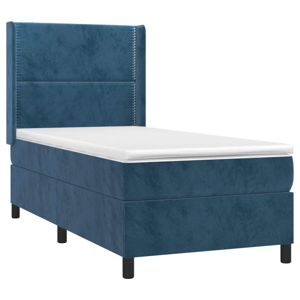 Krevet box spring s madracem LED tamnoplavi 80 x 200 cm baršun