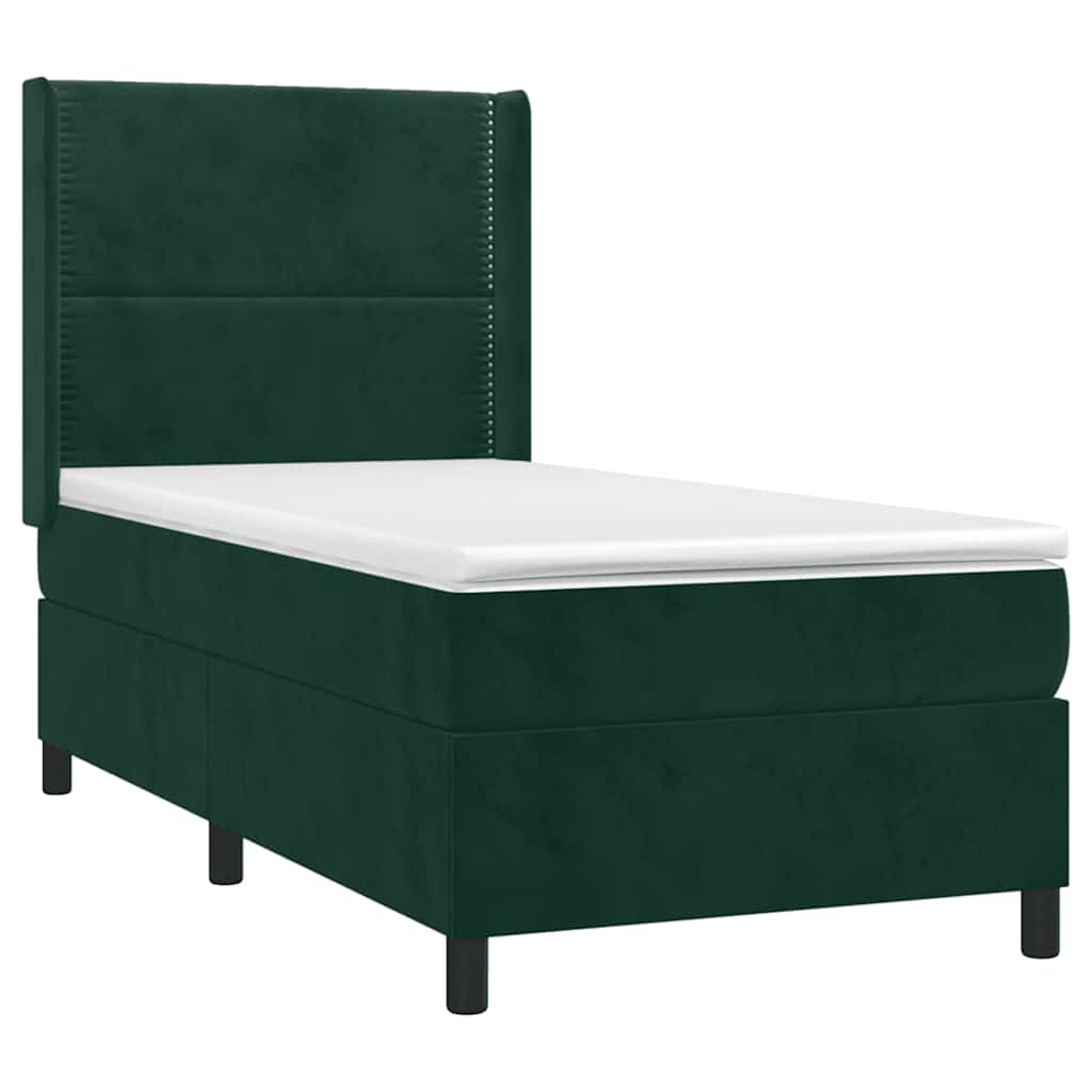 Krevet box spring s madracem LED tamnozeleni 90x200 cm baršun