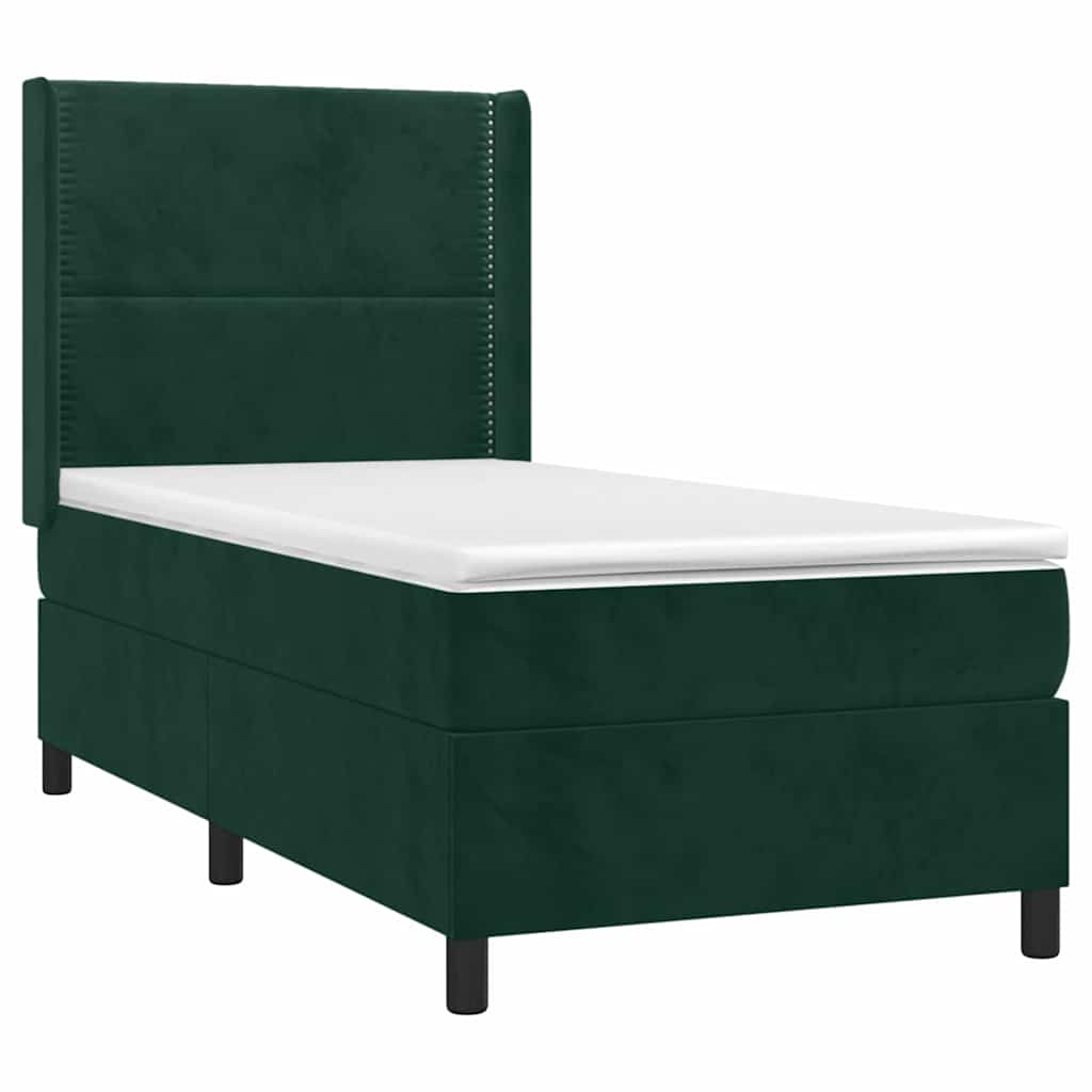Krevet box spring s madracem LED tamnozeleni 100x200 cm baršun
