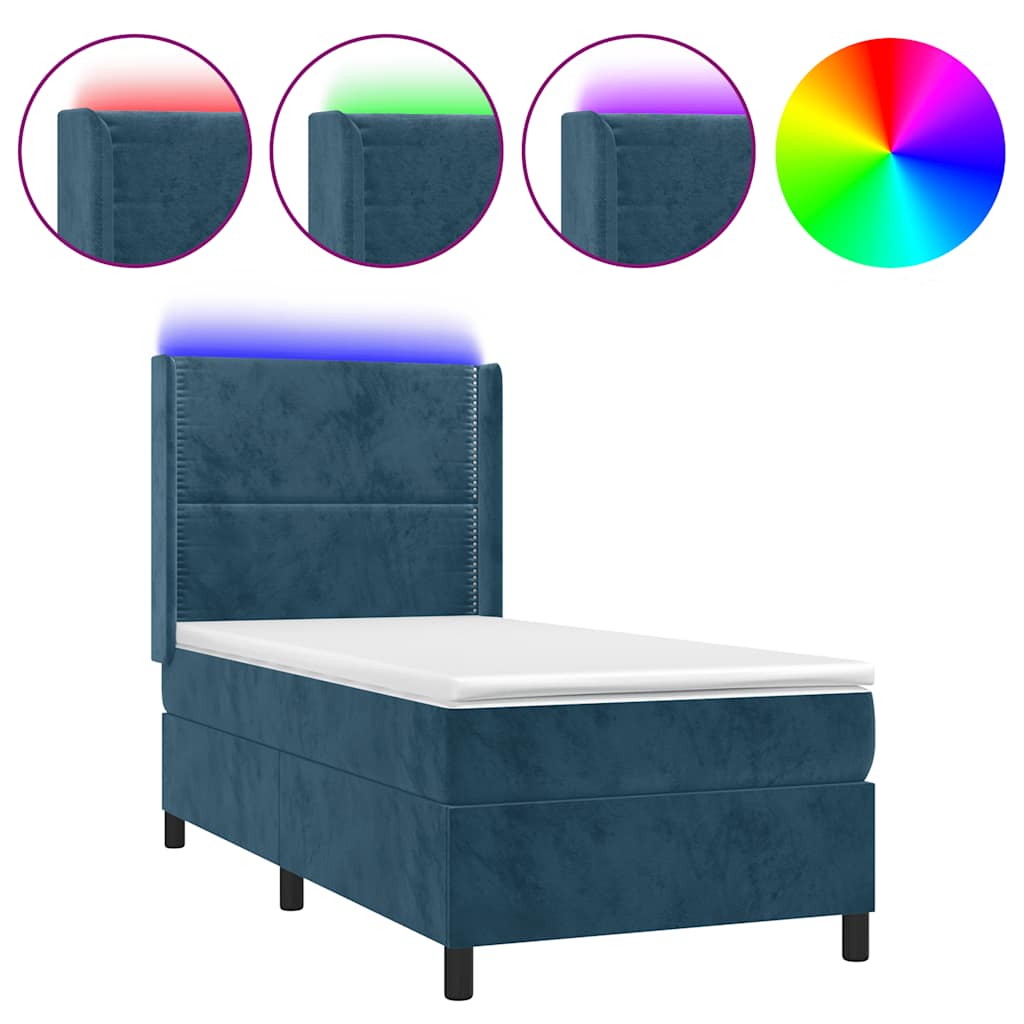 Krevet box spring s madracem LED tamnoplavi 100x200 cm baršun