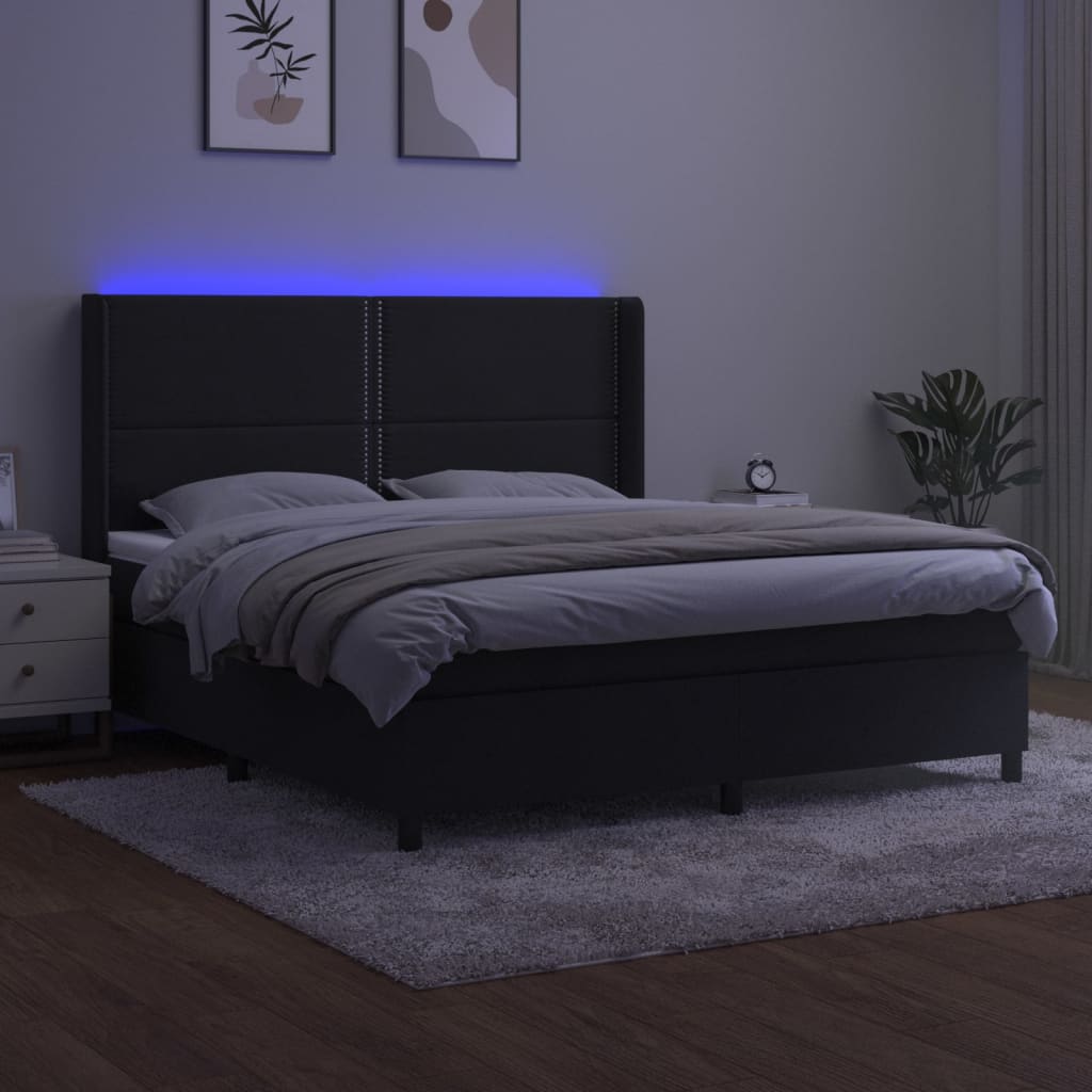 Krevet box spring s madracem LED crni 160x200 cm baršun