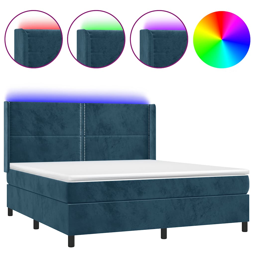 Krevet box spring s madracem LED tamnoplavi 160x200 cm baršun