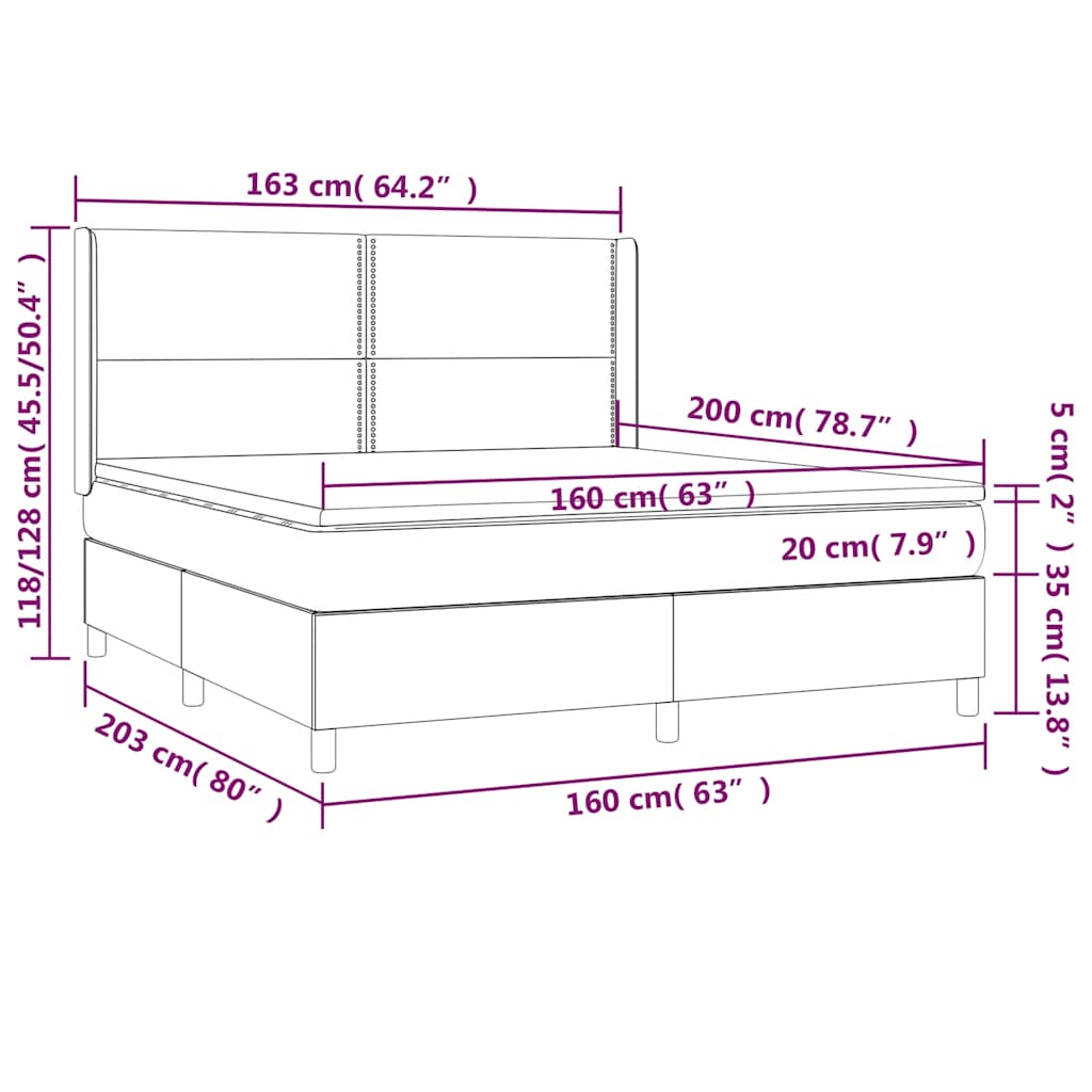 Krevet box spring s madracem LED tamnoplavi 160x200 cm baršun