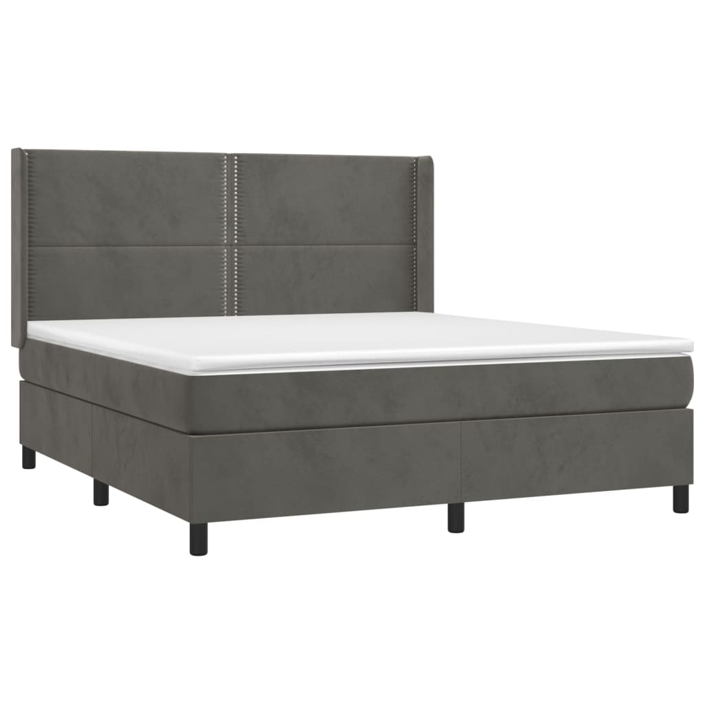 Krevet box spring s madracem LED tamnosivi 180x200 cm baršun