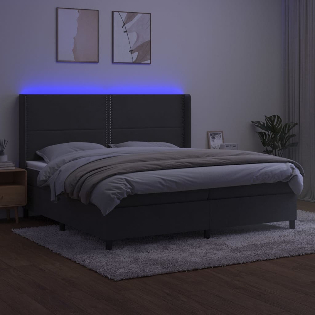 Krevet box spring s madracem LED tamnosivi 200x200 cm baršun