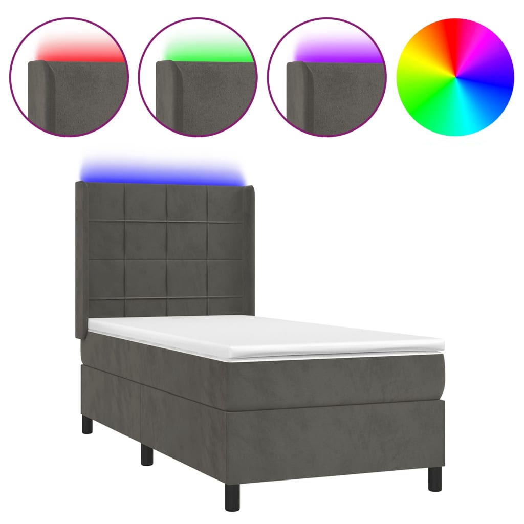 Krevet box spring s madracem LED tamnosivi 80 x 200 cm baršun