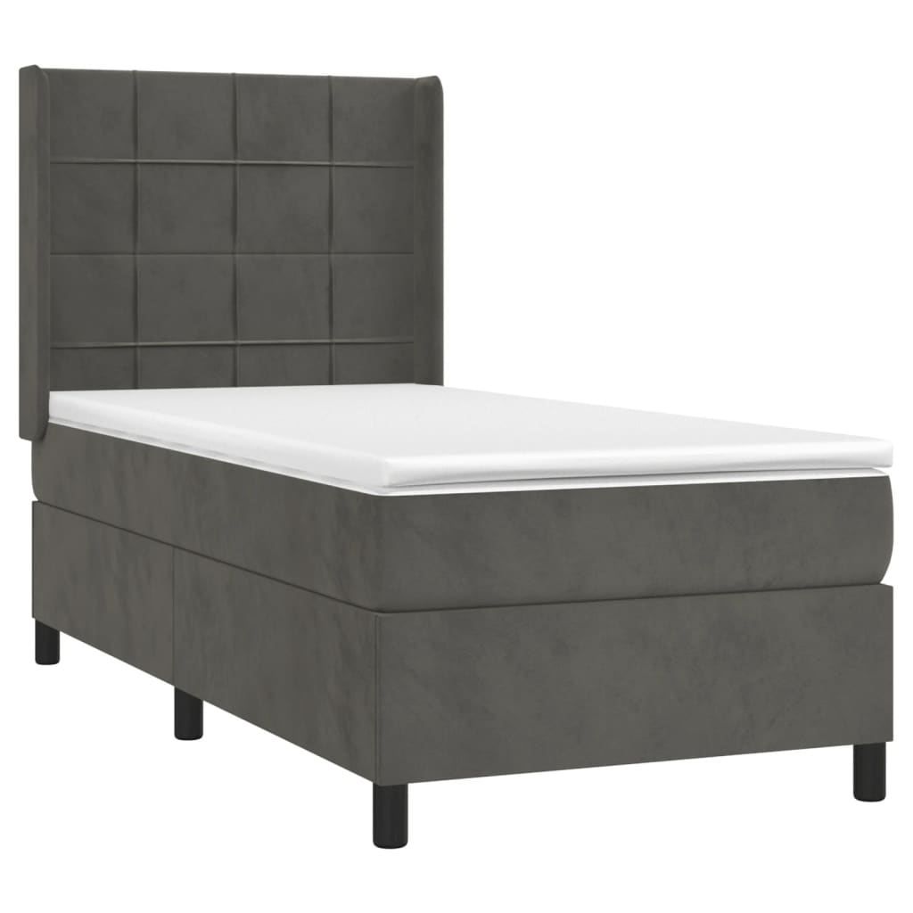 Krevet box spring s madracem LED tamnosivi 80 x 200 cm baršun