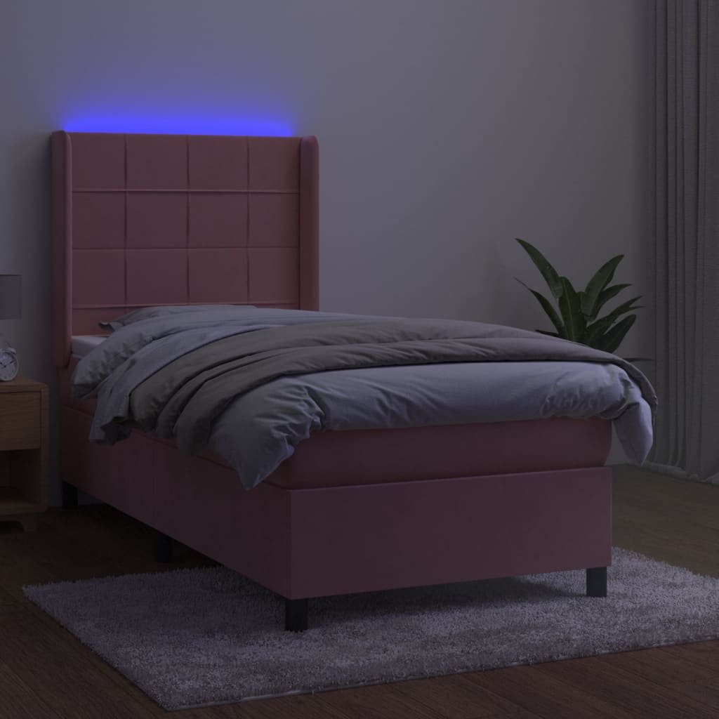 Krevet box spring s madracem LED ružičasti 80x200 cm baršunasti