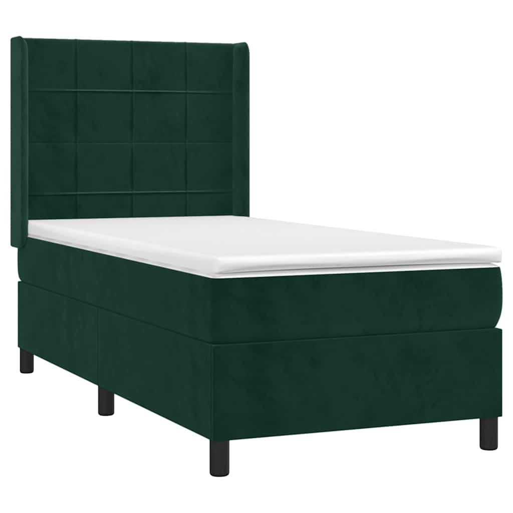 Krevet box spring s madracem LED tamnozeleni 90x190 cm baršun