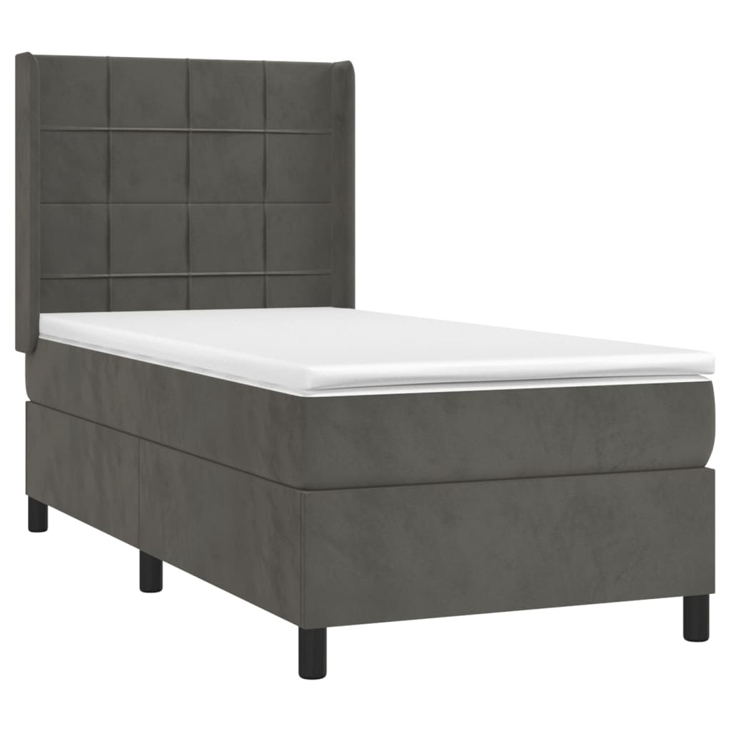 Krevet box spring s madracem LED tamnosivi 90x200 cm baršun