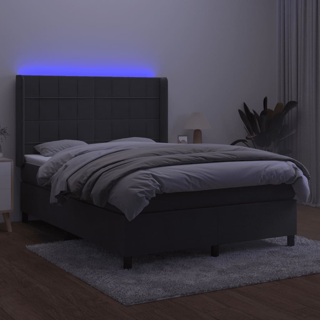 Krevet box spring s madracem LED tamnosivi 140x190 cm baršun