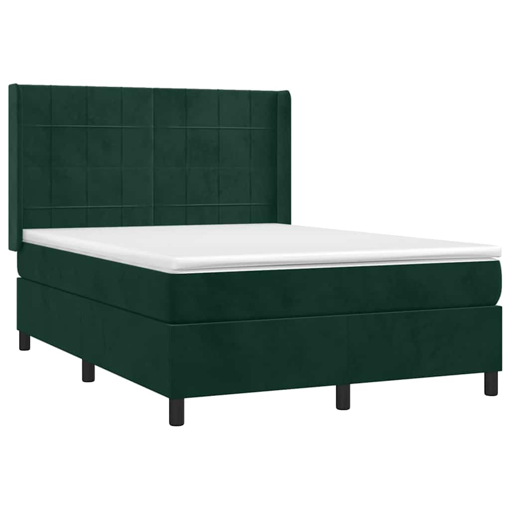Krevet box spring s madracem LED tamnozeleni 140x190 cm baršun