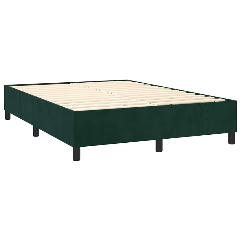 Krevet box spring s madracem LED tamnozeleni 140x190 cm baršun