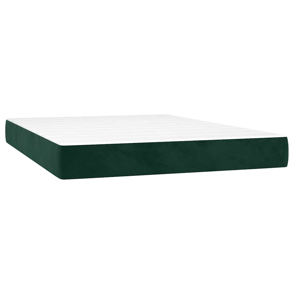 Krevet box spring s madracem LED tamnozeleni 140x190 cm baršun