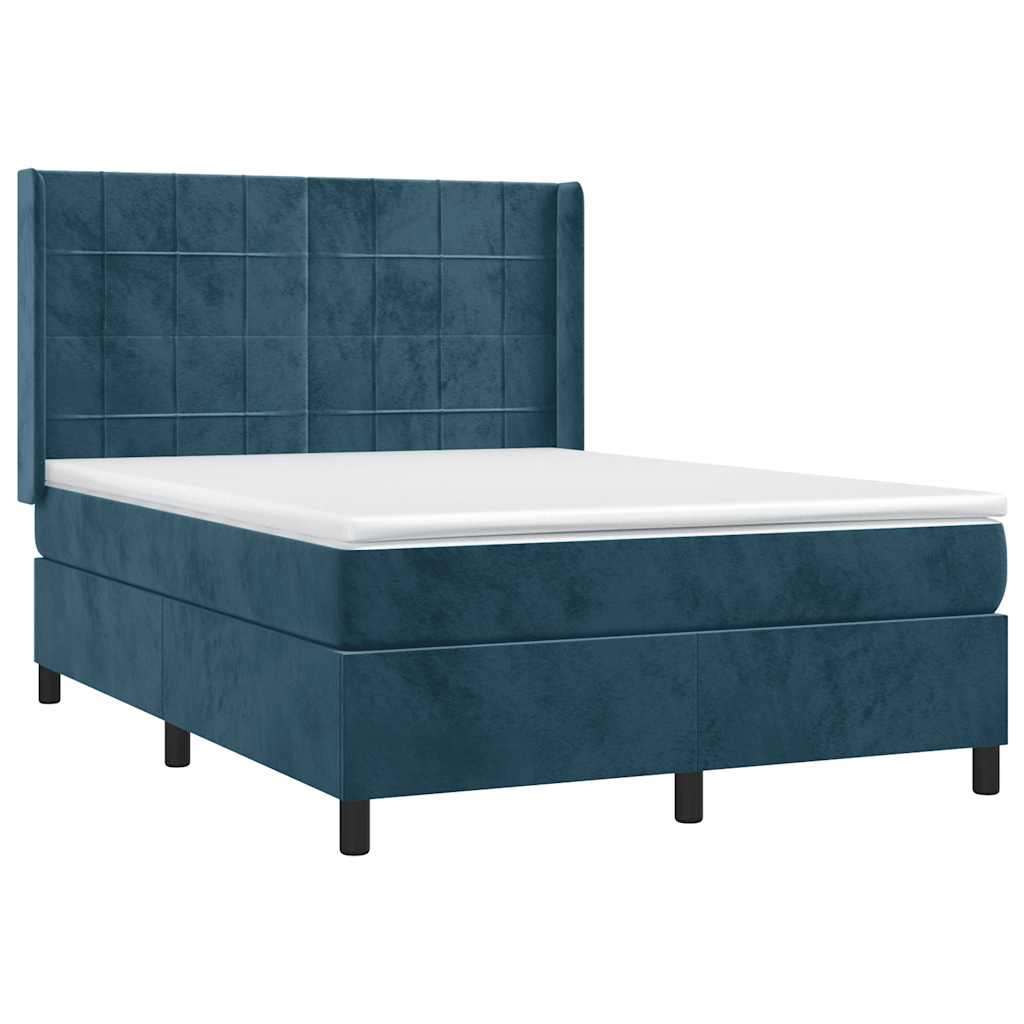 Krevet box spring s madracem LED tamnoplavi 140x190 cm baršun