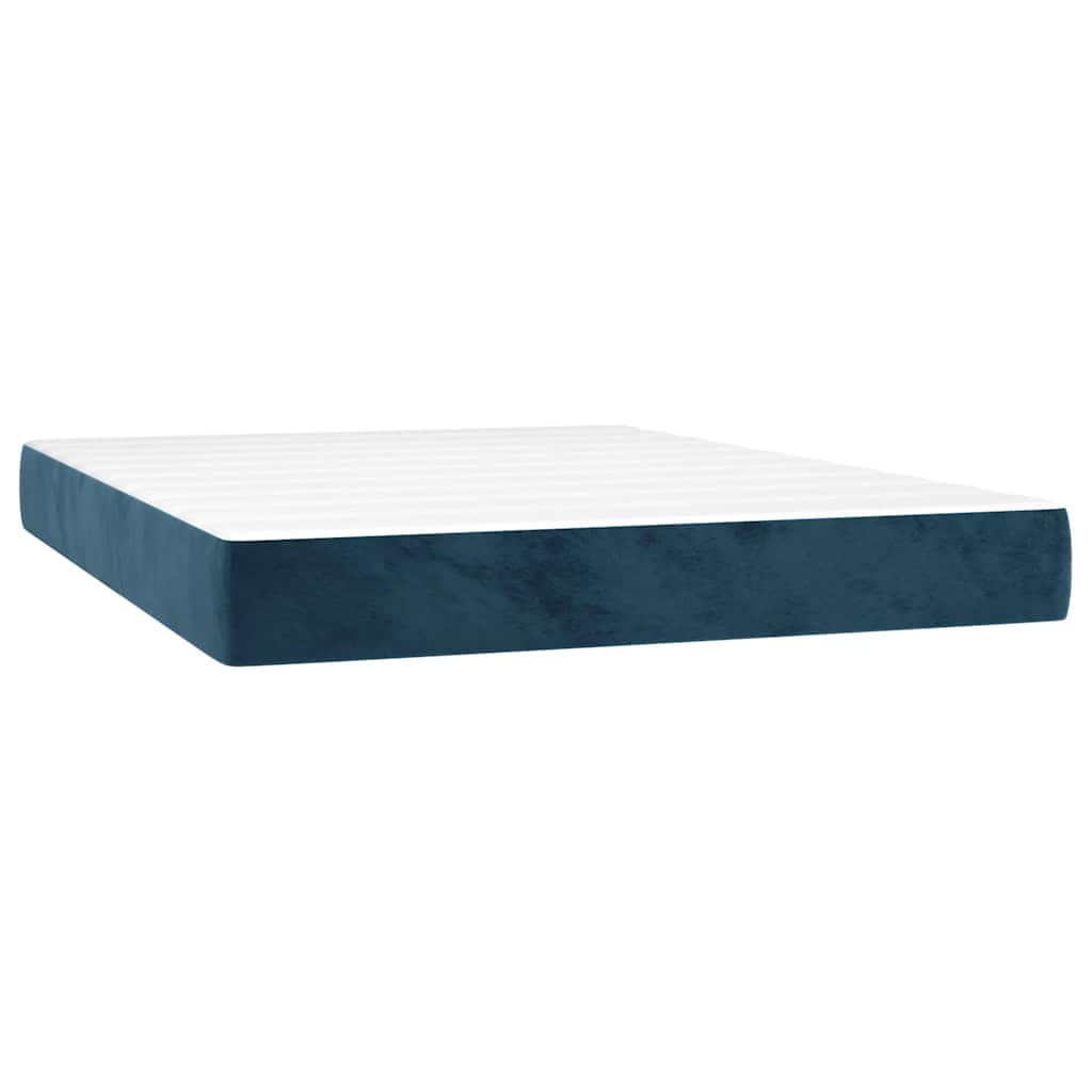 Krevet box spring s madracem LED tamnoplavi 140x200 cm baršun