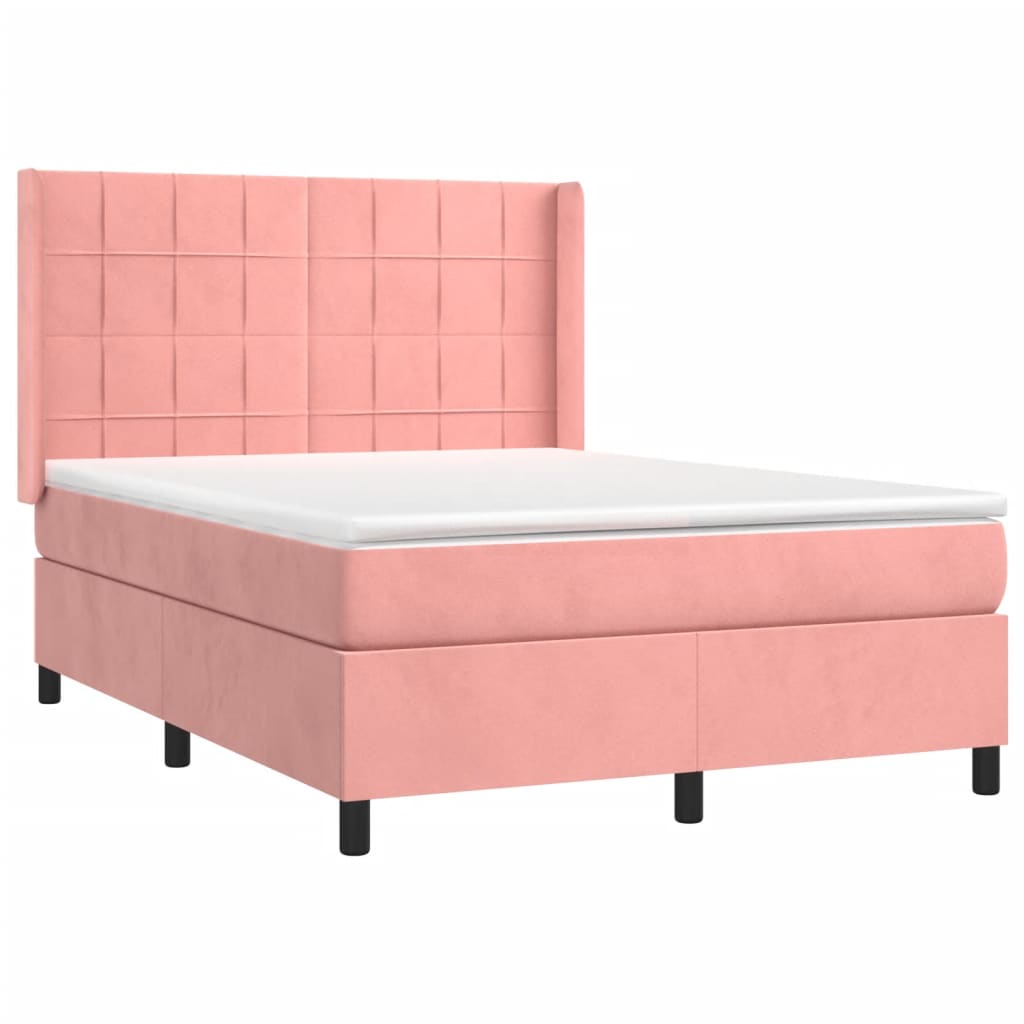 Krevet box spring s madracem LED ružičasti 140x200cm baršunasti