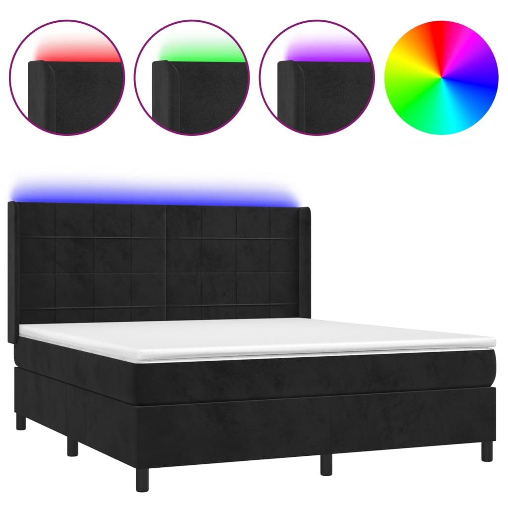 Krevet box spring s madracem LED crni 160x200 cm baršun