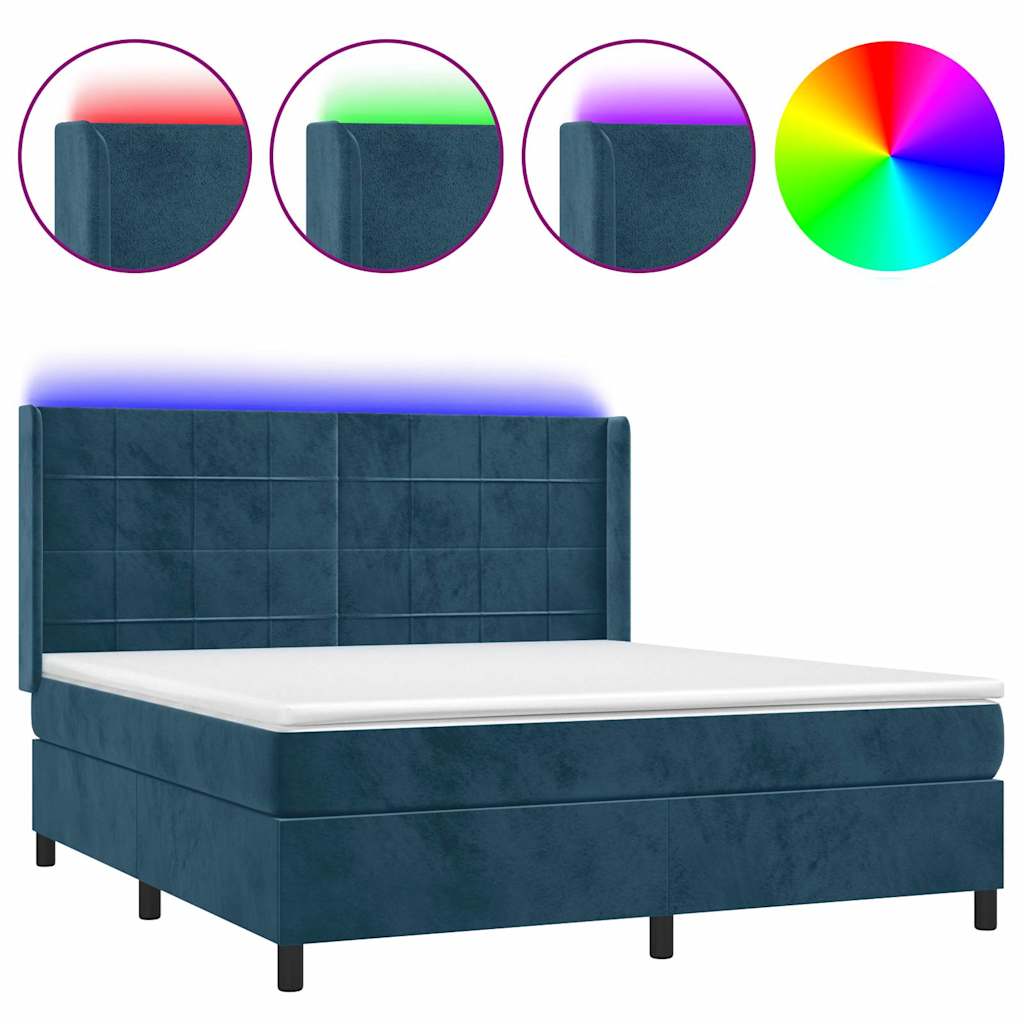 Krevet box spring s madracem LED tamnoplavi 160x200 cm baršun