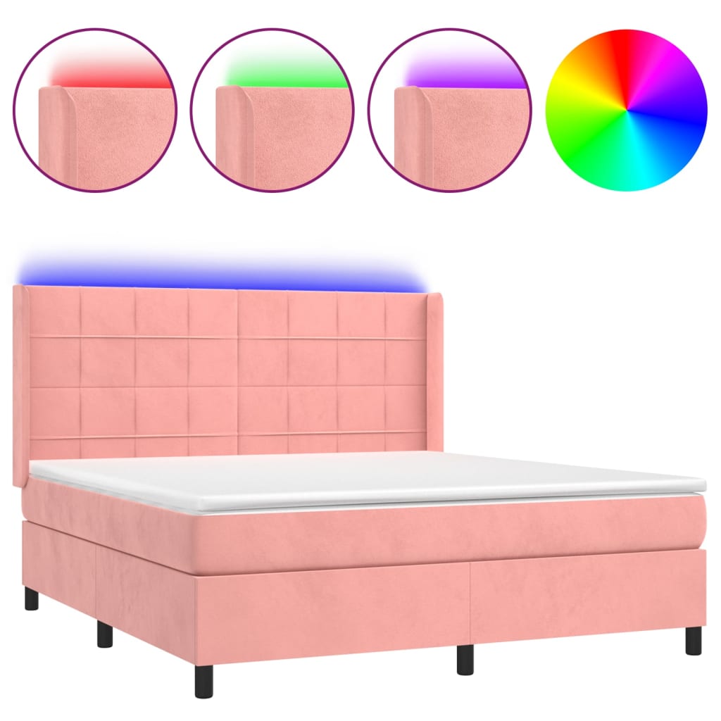 Krevet box spring s madracem LED ružičasti 160x200cm baršunasti
