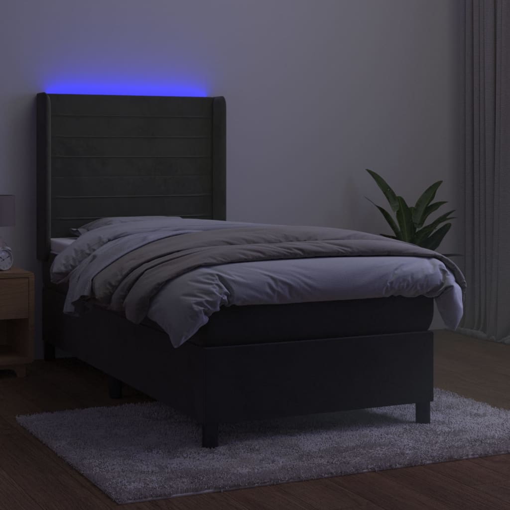 Krevet box spring s madracem LED tamnosivi 80 x 200 cm baršun