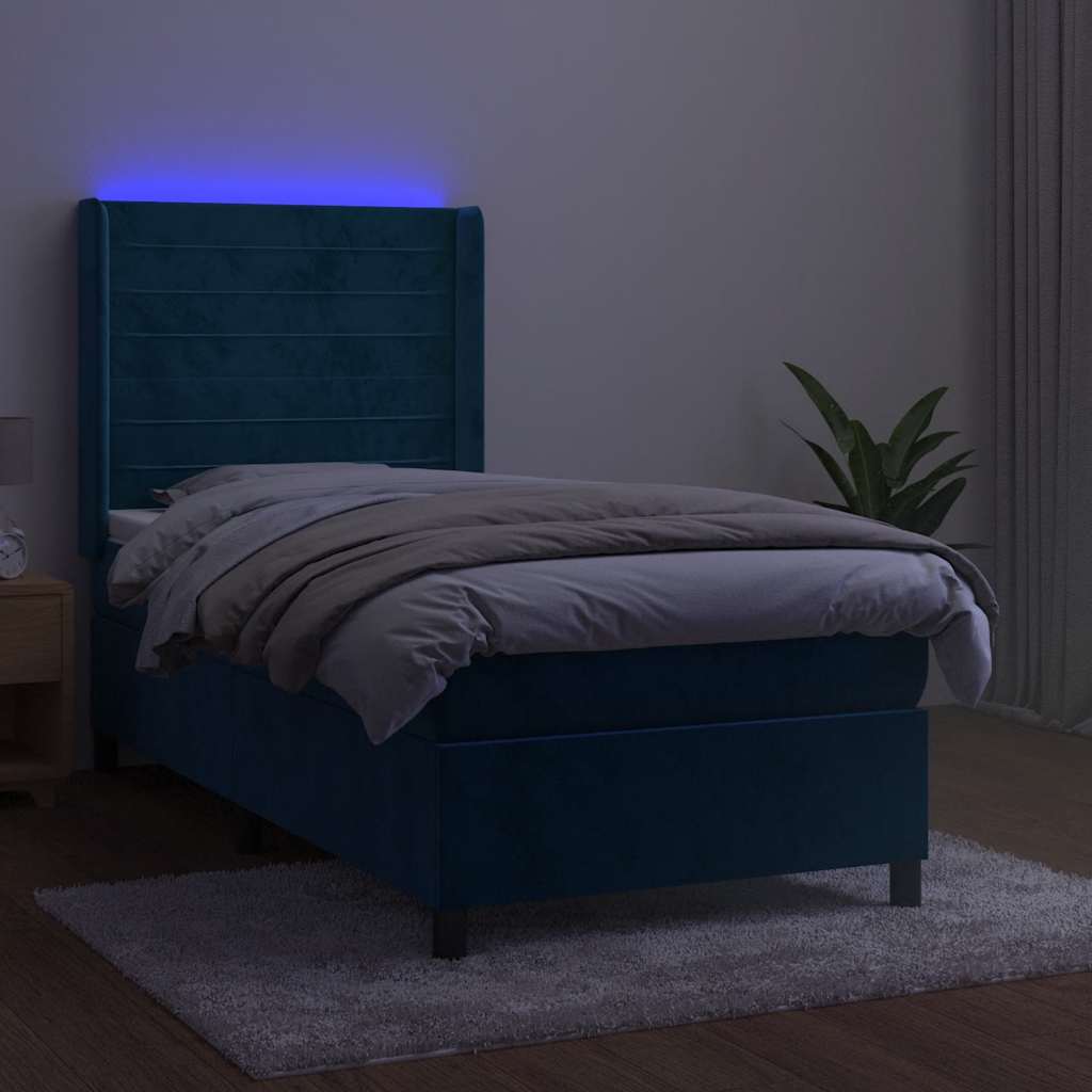Krevet box spring s madracem LED tamnoplavi 80 x 200 cm baršun
