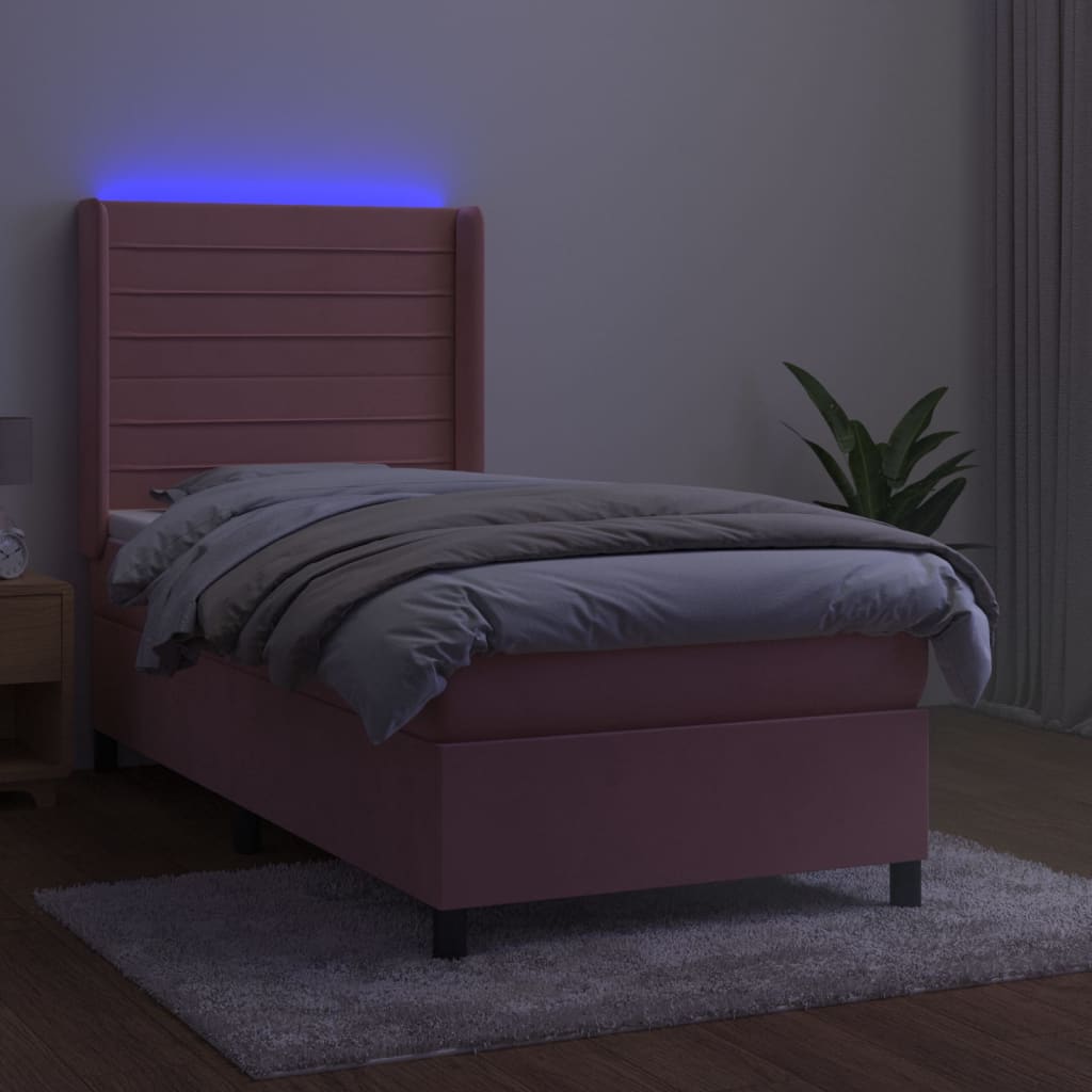 Krevet box spring s madracem LED ružičasti 80x200 cm baršunasti