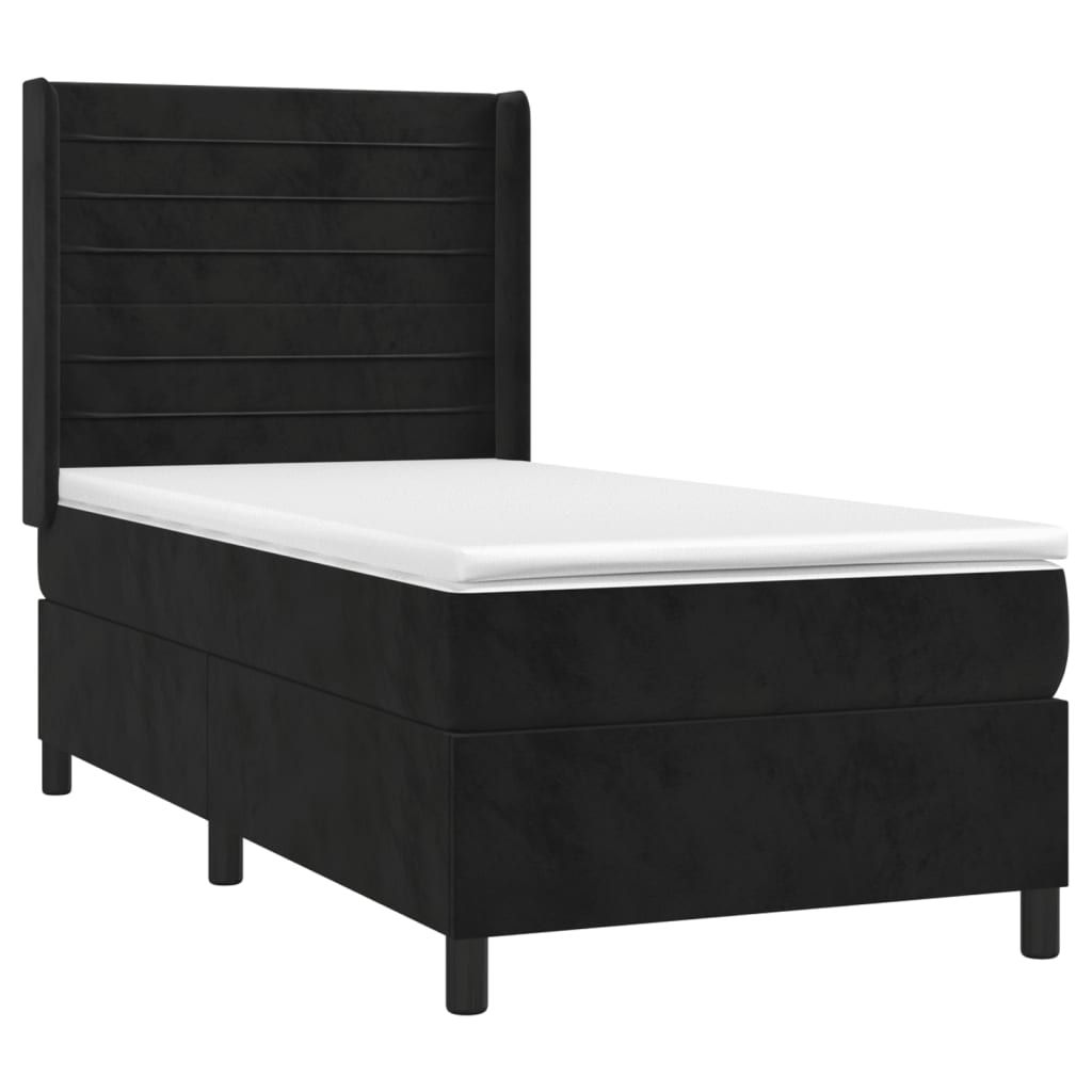 Krevet box spring s madracem LED crni 90x200 cm baršun