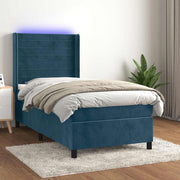 Krevet box spring s madracem LED tamnoplavi 90x200 cm baršun