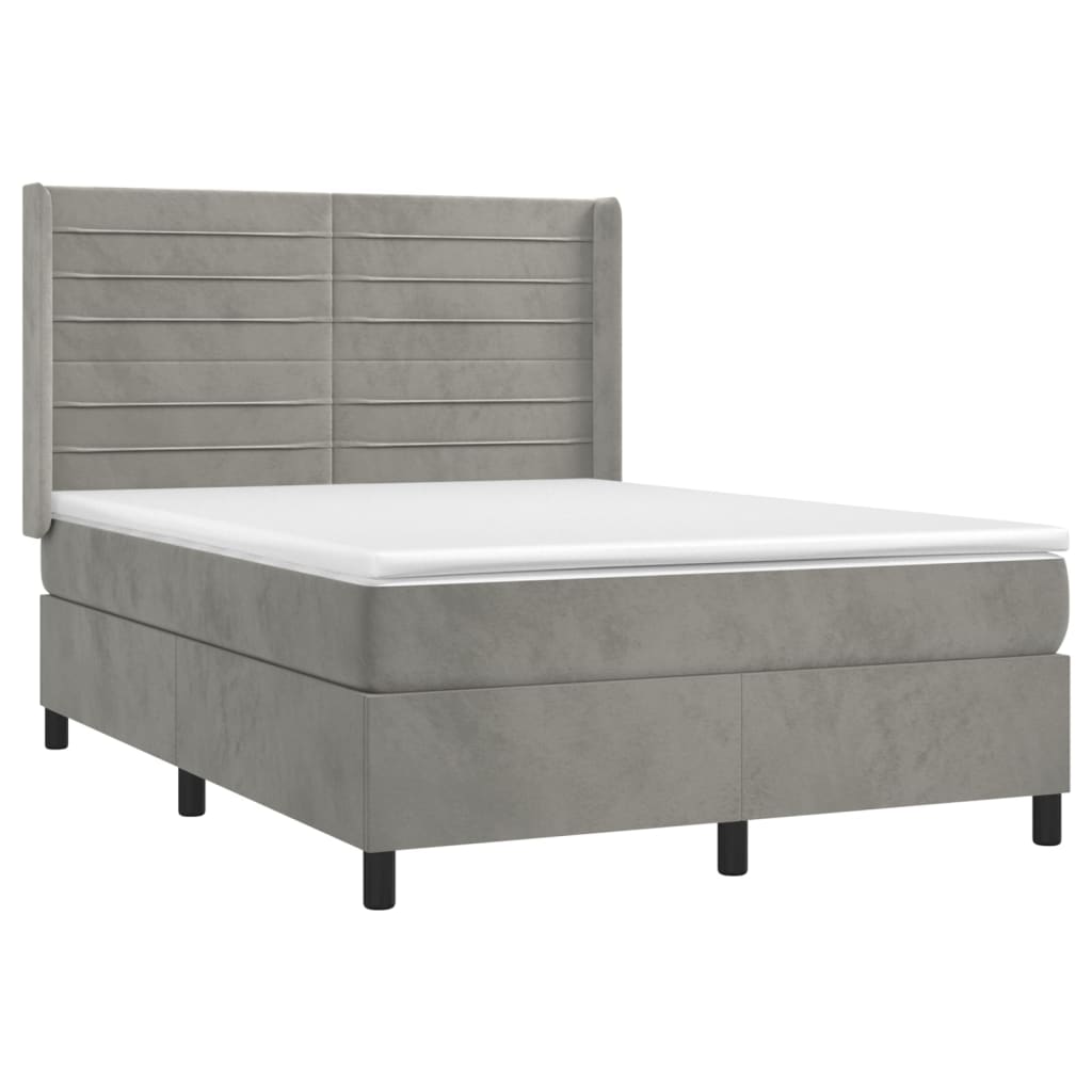 Krevet box spring s madracem LED svjetlosivi 140x190 cm baršun