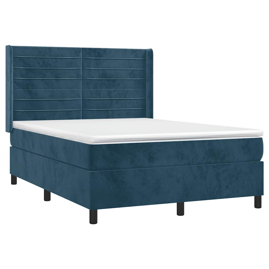 Krevet box spring s madracem LED tamnoplavi 140x190 cm baršun