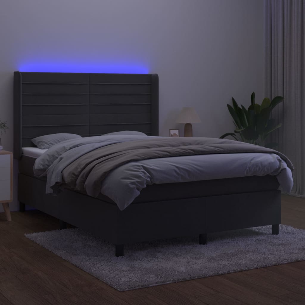 Krevet box spring s madracem LED tamnosivi 140x200 cm baršun