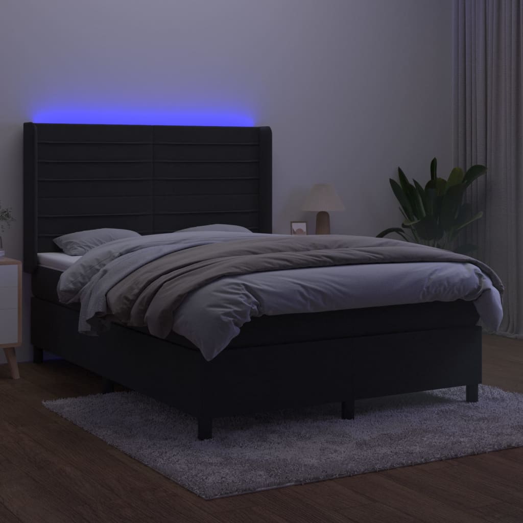 Krevet box spring s madracem LED crni 140x200 cm baršun