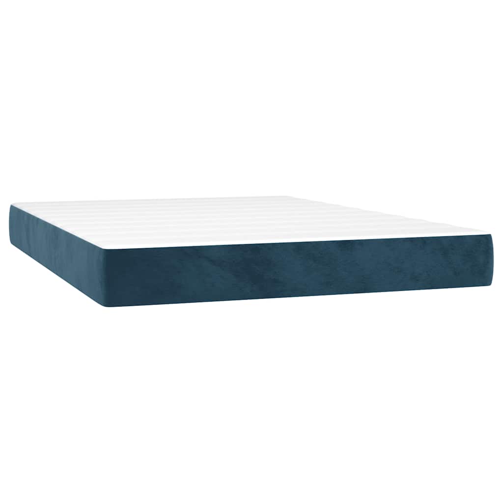 Krevet box spring s madracem LED tamnoplavi 140x200 cm baršun