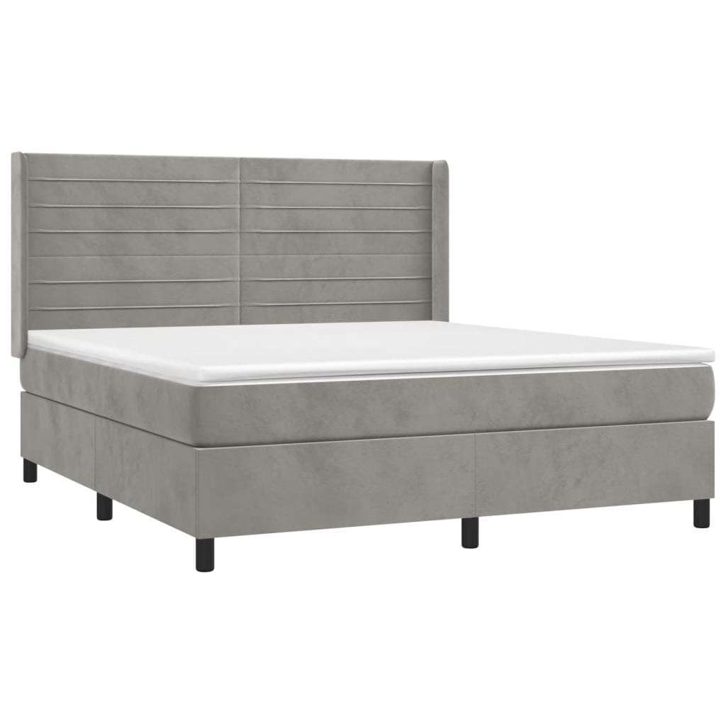 Krevet box spring s madracem LED svjetlosivi 160x200 cm baršun