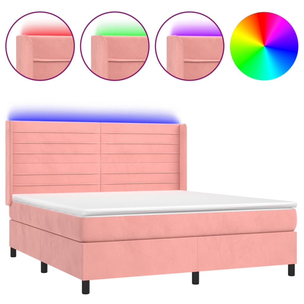 Krevet box spring s madracem LED ružičasti 160x200cm baršunasti