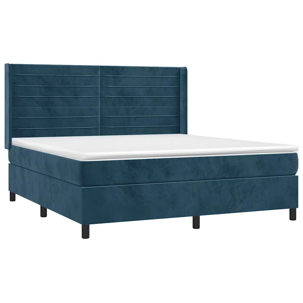Krevet box spring s madracem LED tamnoplavi 180x200 cm baršun