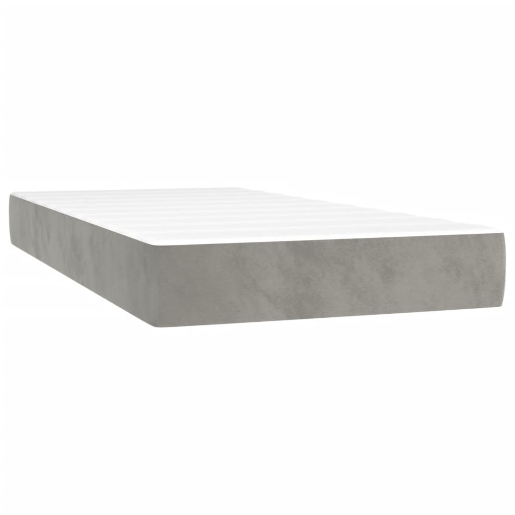 Krevet box spring s madracem LED svjetlosivi 200x200 cm baršun