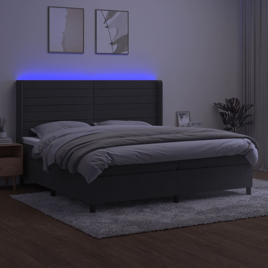 Krevet box spring s madracem LED tamnosivi 200x200 cm baršun