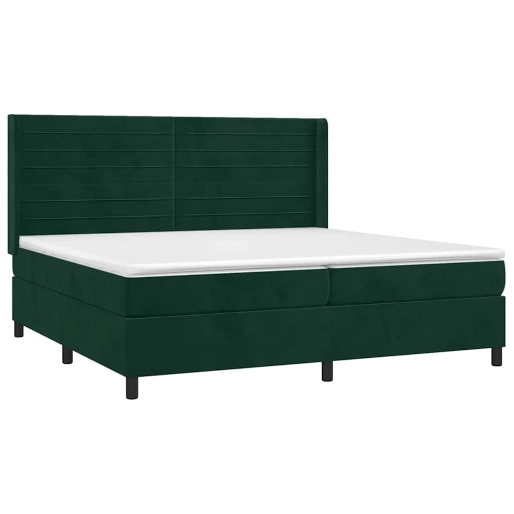 Krevet box spring s madracem LED tamnozeleni 200x200 cm baršun