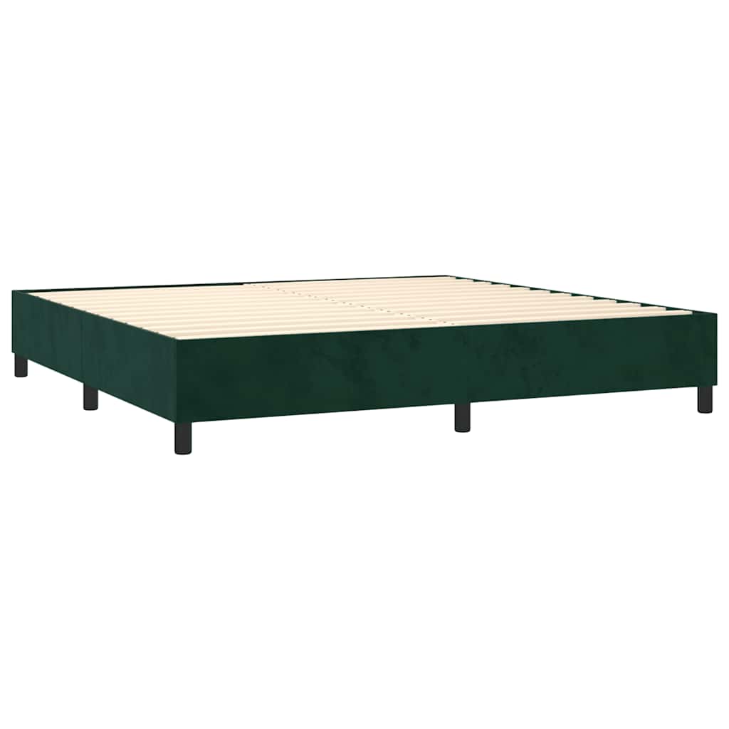 Krevet box spring s madracem LED tamnozeleni 200x200 cm baršun