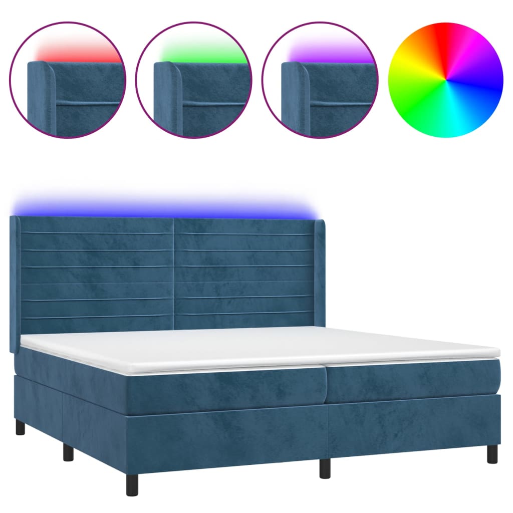 Krevet box spring s madracem LED tamnoplavi 200x200 cm baršun
