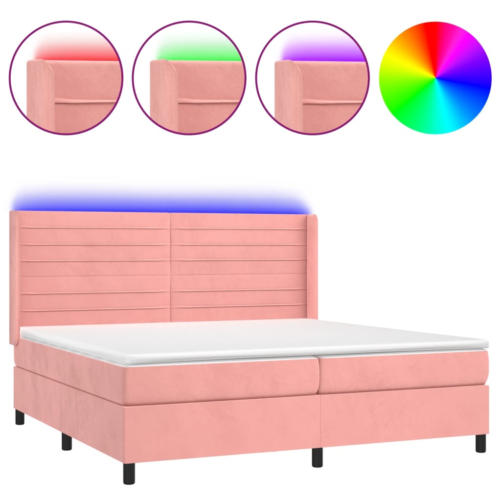 Krevet box spring s madracem LED ružičasti 200x200cm baršunasti