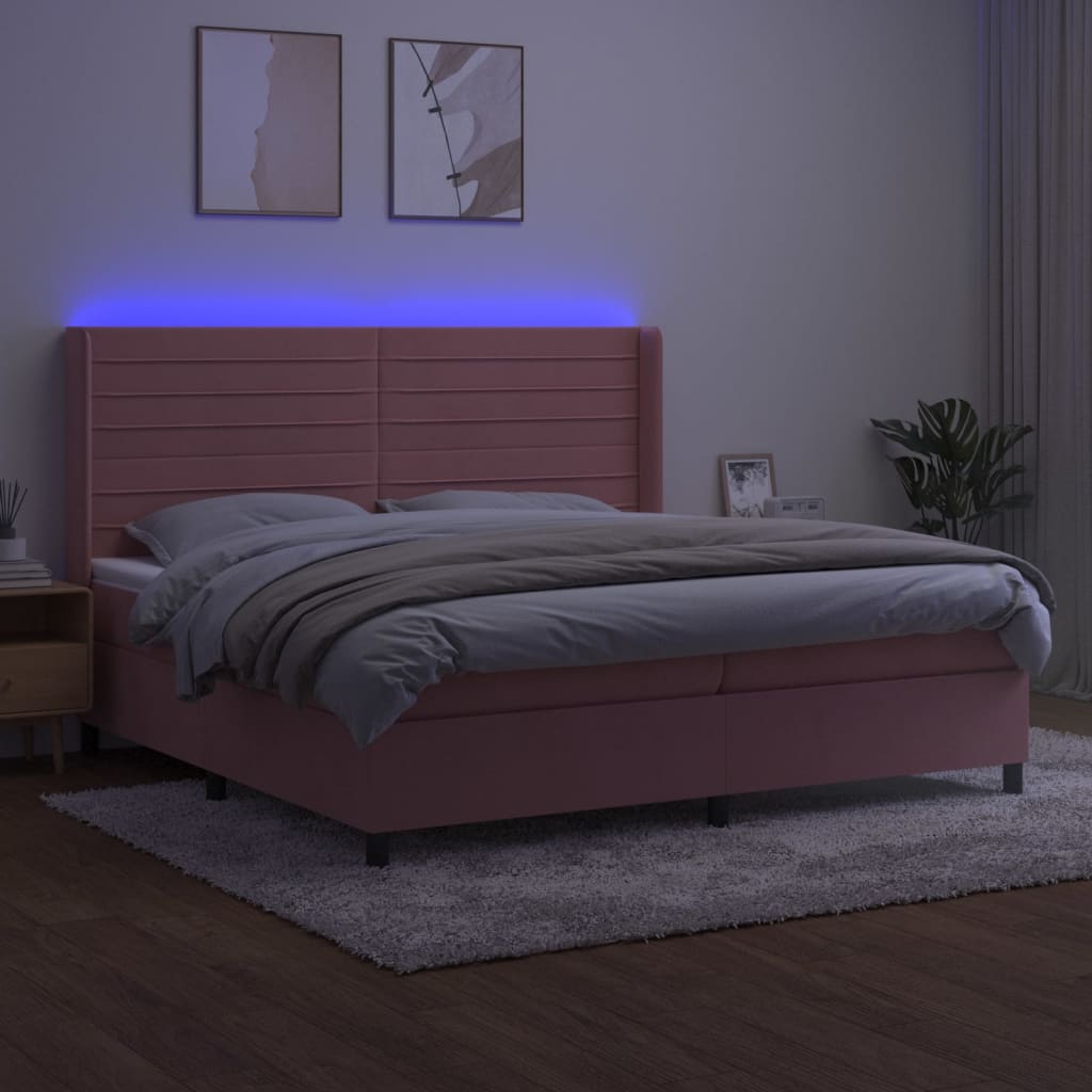 Krevet box spring s madracem LED ružičasti 200x200cm baršunasti