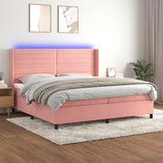 Krevet box spring s madracem LED ružičasti 200x200cm baršunasti