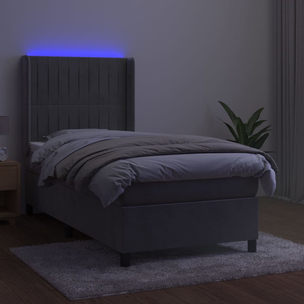 Krevet box spring s madracem LED svjetlosivi 80x200 cm baršun