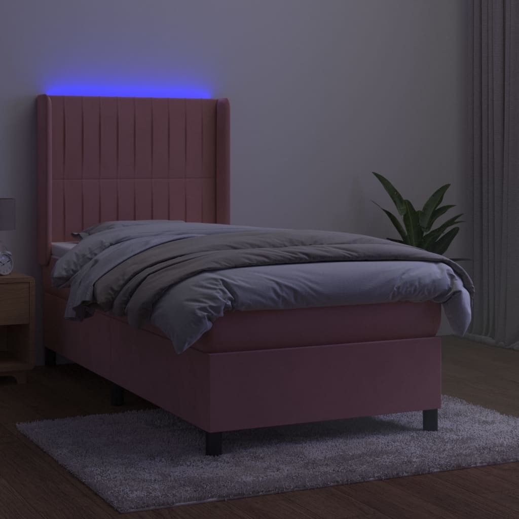 Krevet box spring s madracem LED ružičasti 80x200 cm baršunasti