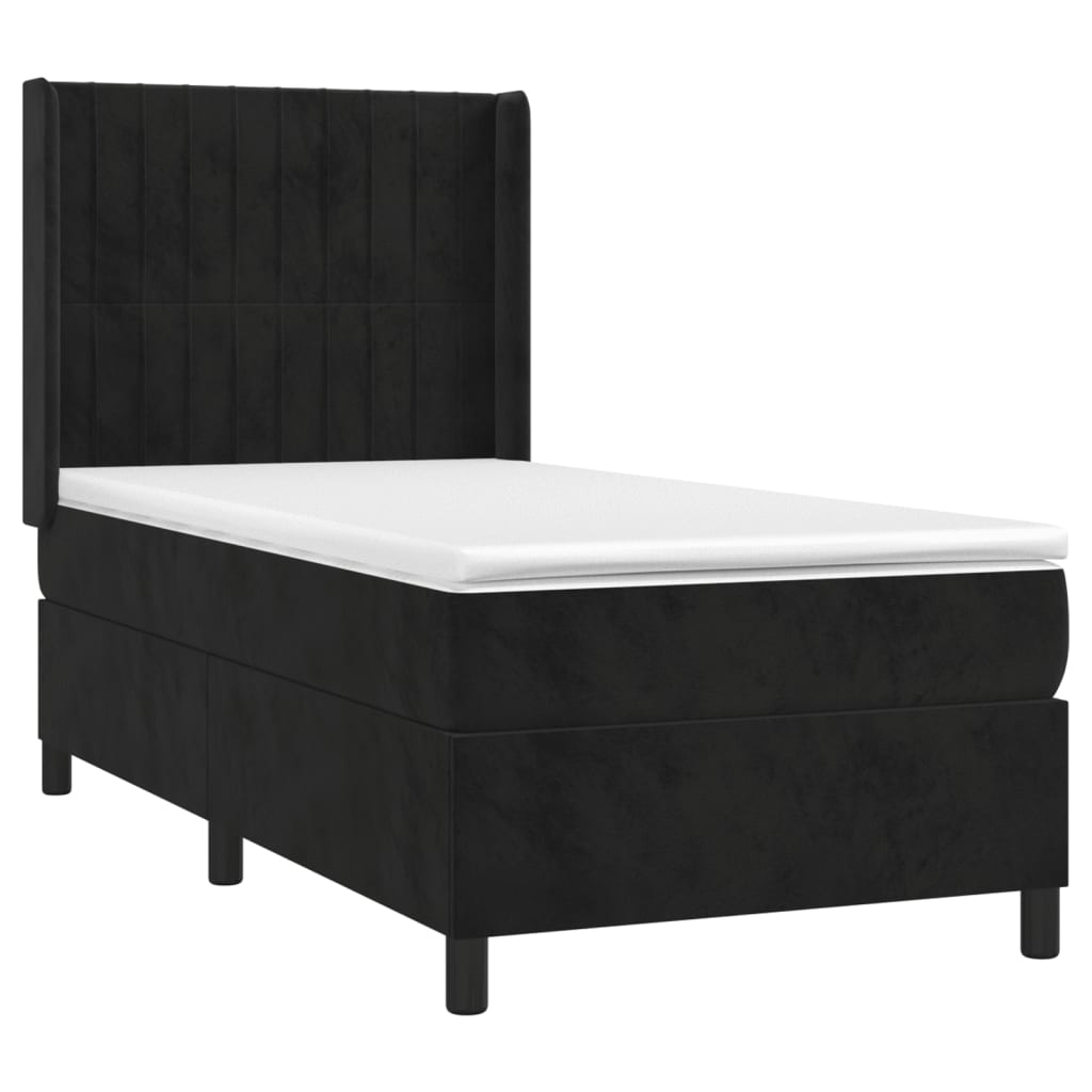 Krevet box spring s madracem LED crni 90x190 cm baršun