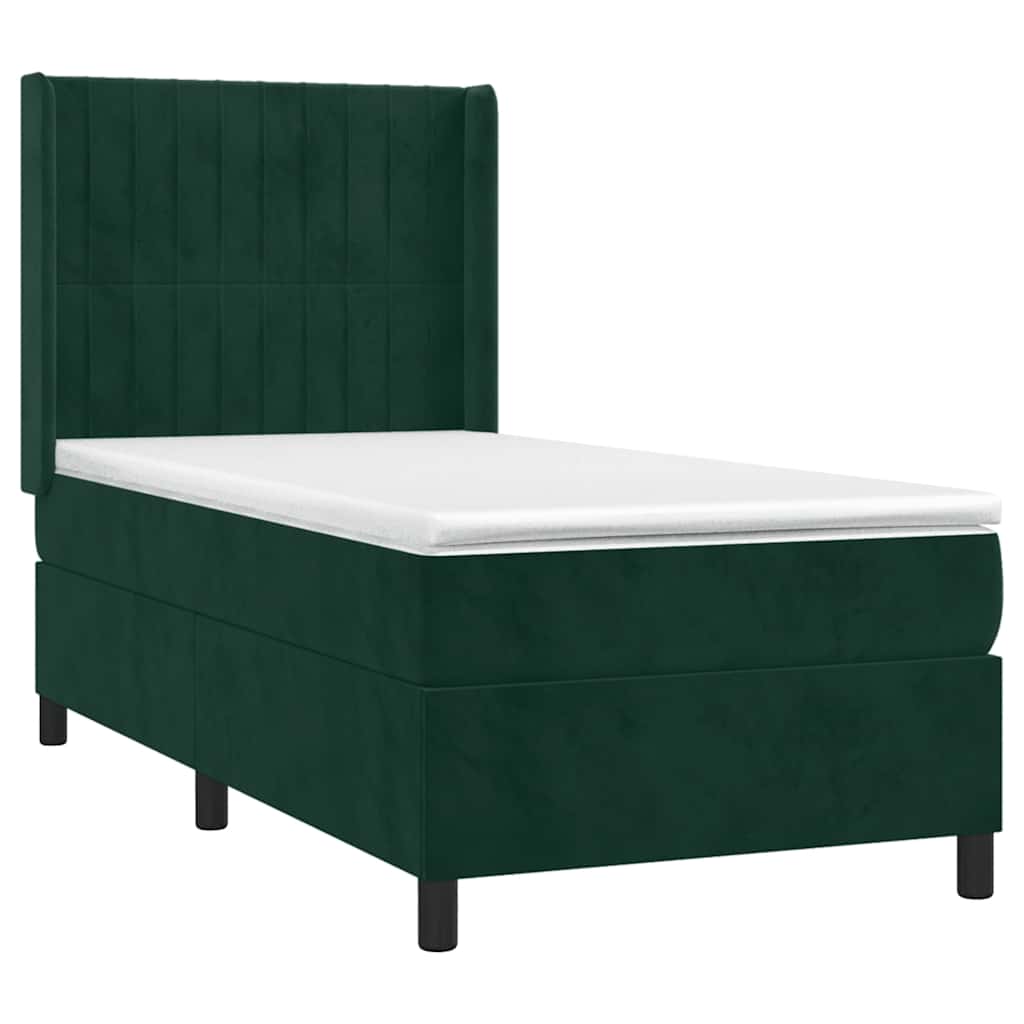Krevet box spring s madracem LED tamnozeleni 90x190 cm baršun